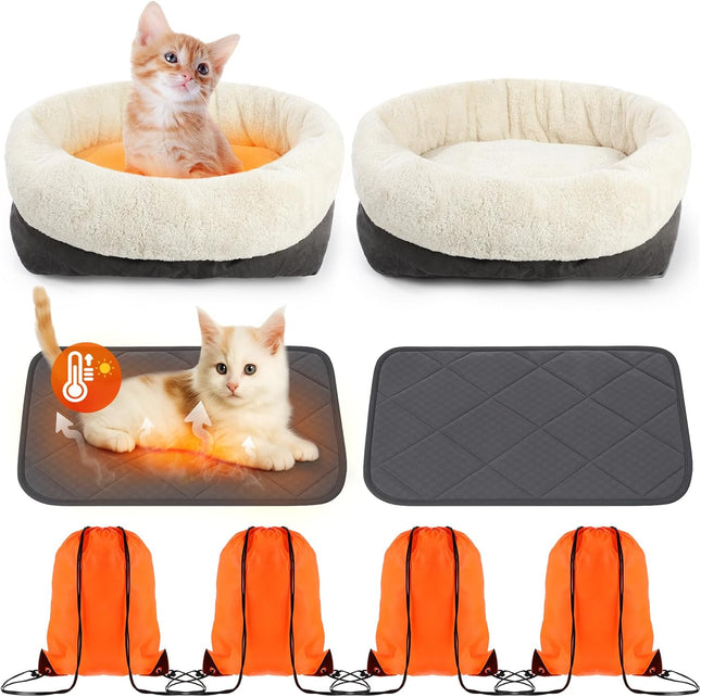 4 Pack Self Warming Cat Bed 17.7 x 13.7 Inch & Heating Mat 16 20