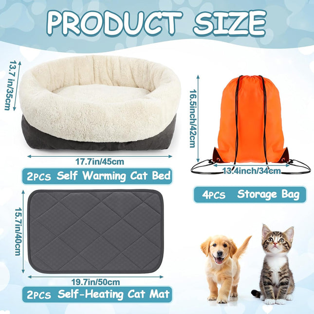 4 Pack Self Warming Cat Bed 17.7 x 13.7 Inch & Heating Mat 16 20