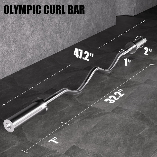 Olympic EZ Curl Bar - 47 Weightlifting Barbell for Bicep Curls & Tricep Extensions Fits