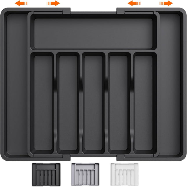 Grey Adjustable Polypropylene Kitchen Drawer Organizer - 8 Compartments, Large Capacity, Easy to Clean