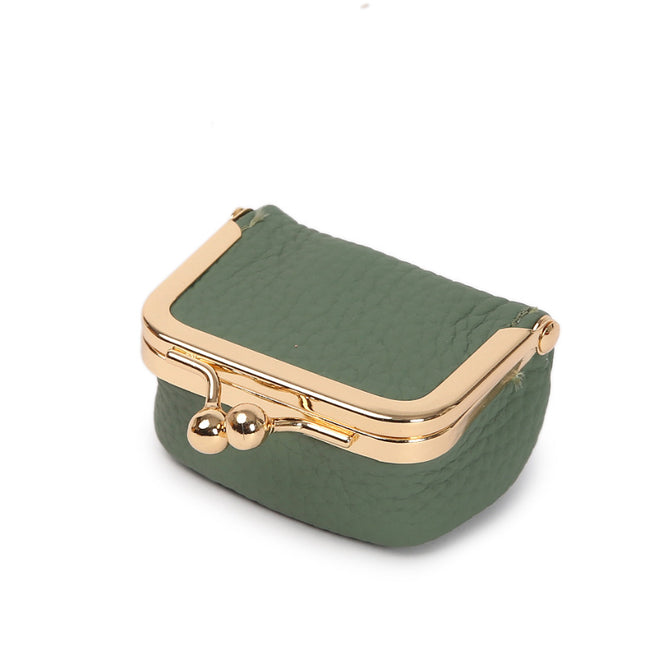 Green Mini Jewelry Pouch - Compact PU Leather Coin Purse for Earrings, Rings, and Necklaces, 6.5x5x3.5cm