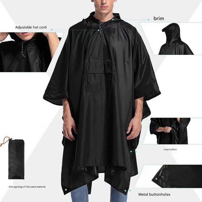 Green 3-in-1 Multifunctional Outdoor Rain Poncho - Ground Mat & Shelter - Lightweight & Waterproof for Hiking & Camping