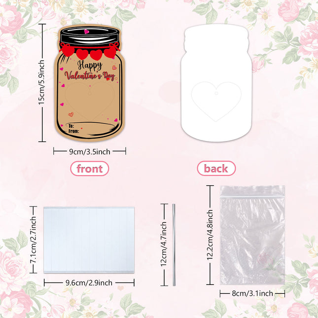 25PCS Valentine's Day Drift Bottle Shaped Gift Card Set - Premium Coated Paper Greeting Card for Family / School Exchanges and Party Favors