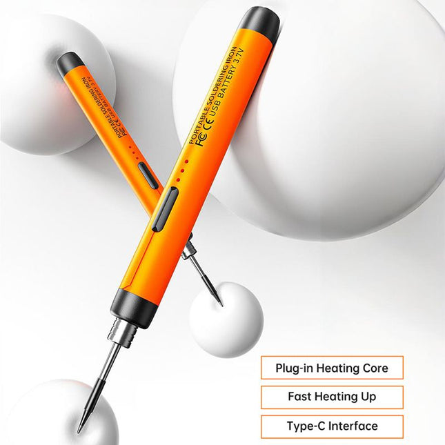 Grey Portable Cordless Soldering Iron Kit with 3 Soldering Tips 5V 8W - 3 Temperature Settings, Fast Heating Mini Tool for Circuit Board Repair, Electronics Soldering, Wiring and DIY Use